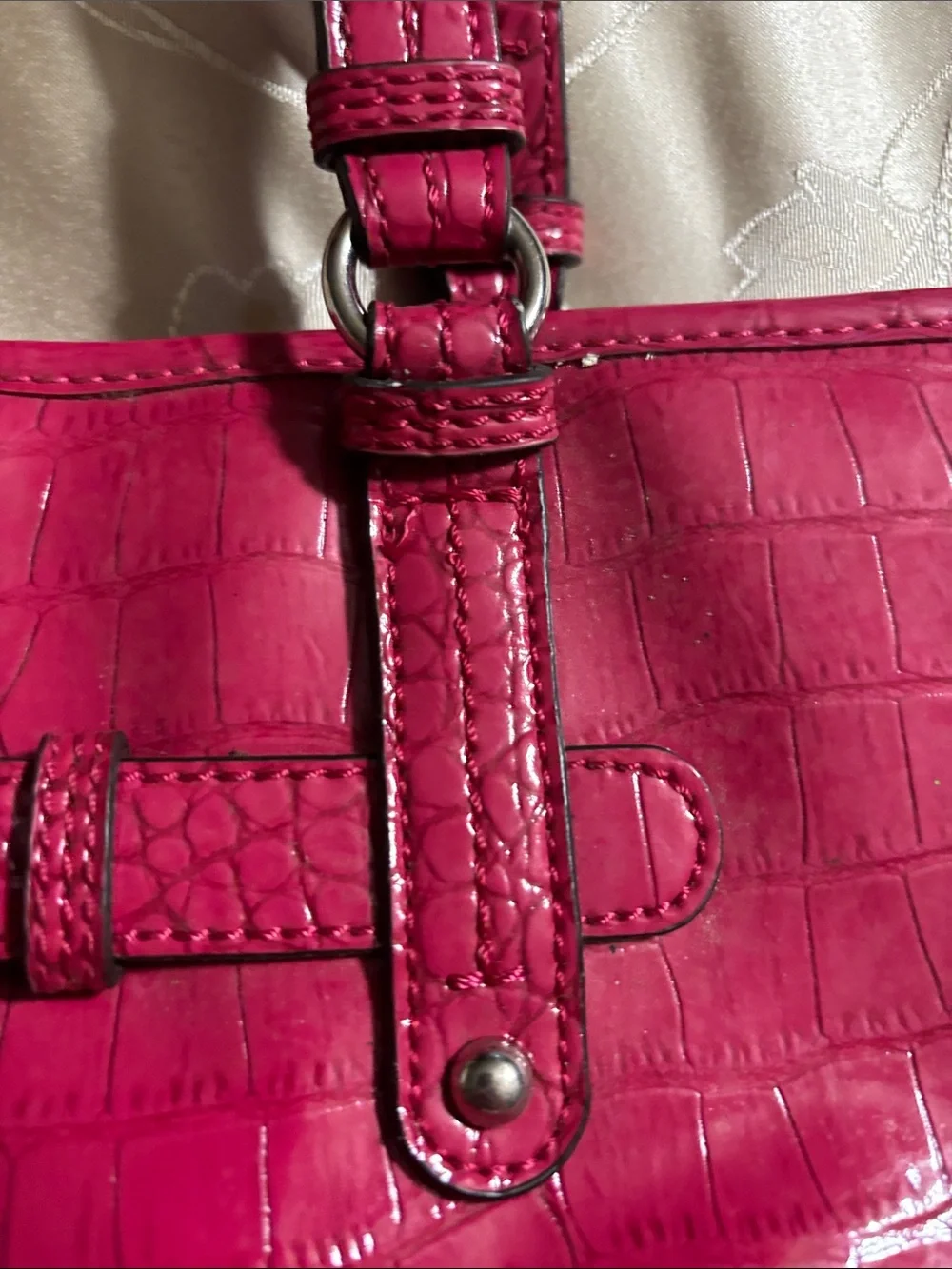 Nine & Co. Croc-Embossed Fuchsia Tote with Silver Z Emblem